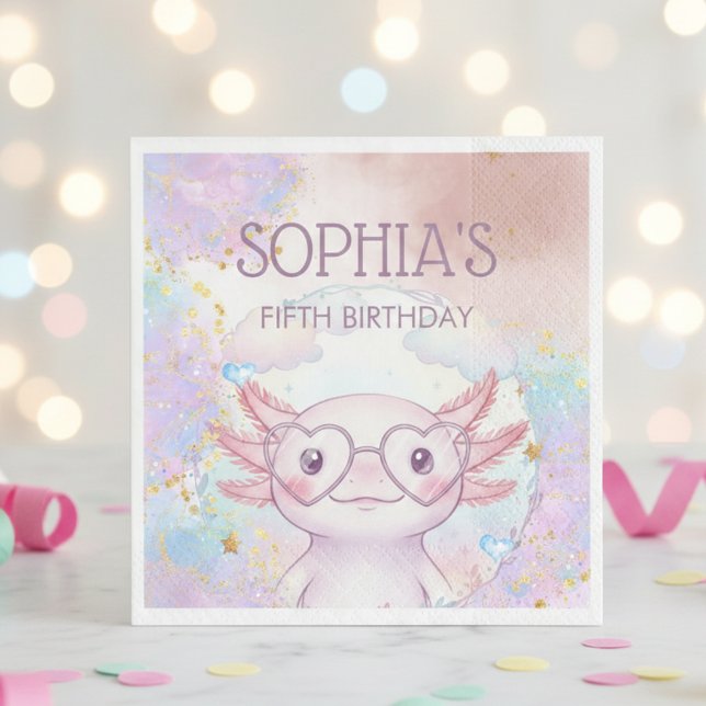 Whimsical axolotl kids birthday napkins (Creator Uploaded)