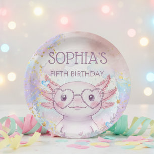 Whimsical axolotl kids birthday paper plates