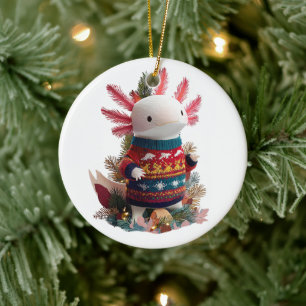 Whimsical Axolotl Lovers Ceramic Ornament