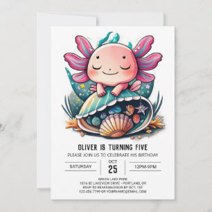 Whimsical Axolotl Undersea Birthday Invitation