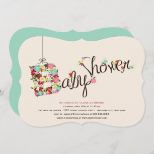 Whimsical B Spring Flowers Baby Shower Invite
