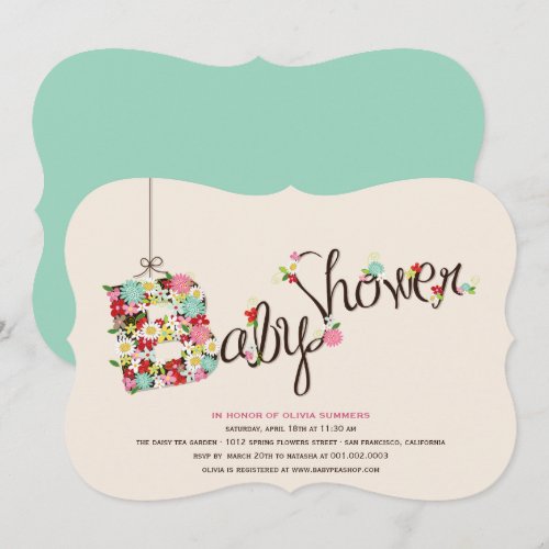 Whimsical B Spring Flowers Baby Shower Invite