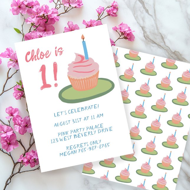Whimsical BABY 1st Birthday Party Cupcake Custom  Invitation (Whimsical BABY 1st Birthday Party Cupcake Custom Invitation
)