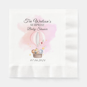 Whimsical Baby Animals in a Pink Hot Air Balloon  Napkins