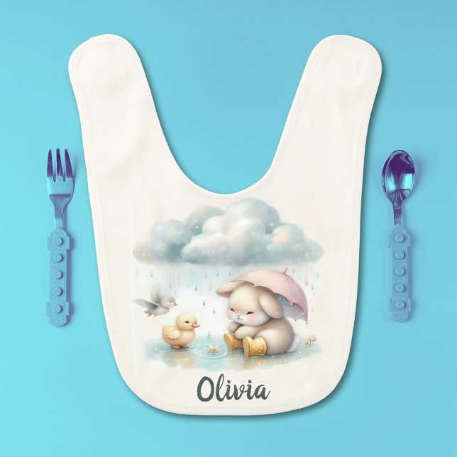 Whimsical Baby Animals in Gentle Rain Baby Bib (Creator Uploaded)