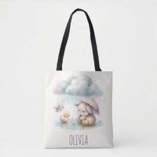 Whimsical Baby Animals in Gentle Rain Tote Bag