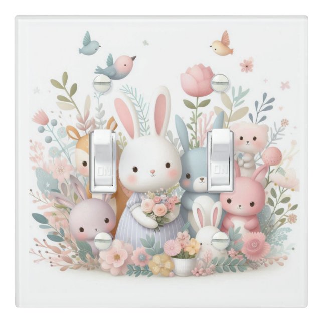 Whimsical Baby Animals Nursery Light Switch Cover (In Situ)