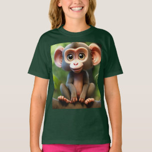 Whimsical Baby Baboon Cartoon T-Shirt for Kids – C