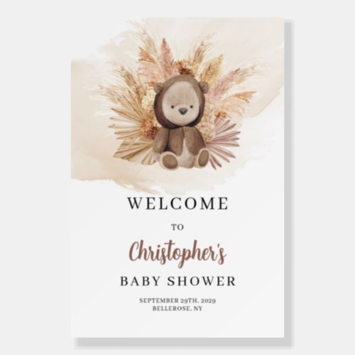 Whimsical baby bear pampas Baby Shower Welcome Foam Board