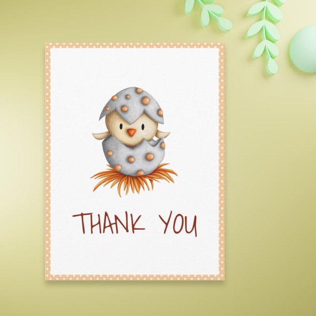 Whimsical Baby Bird Hatching Thank You Postcard (Minimalist thank you postcard with bird hatching for gender neutral baby showers)