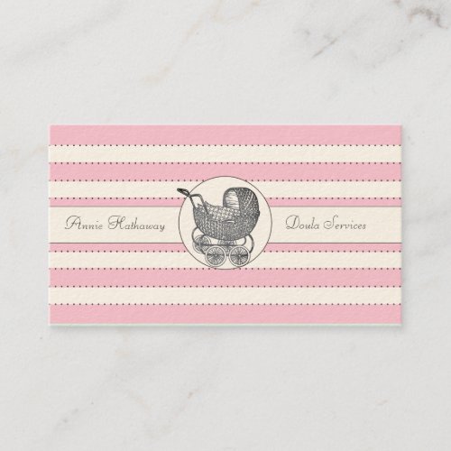 Whimsical Baby Buggy Birthing Services Pink Business Card