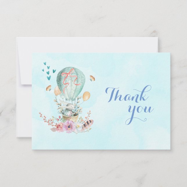 Whimsical Baby Bunny in a Balloon Thank You Card (Front)