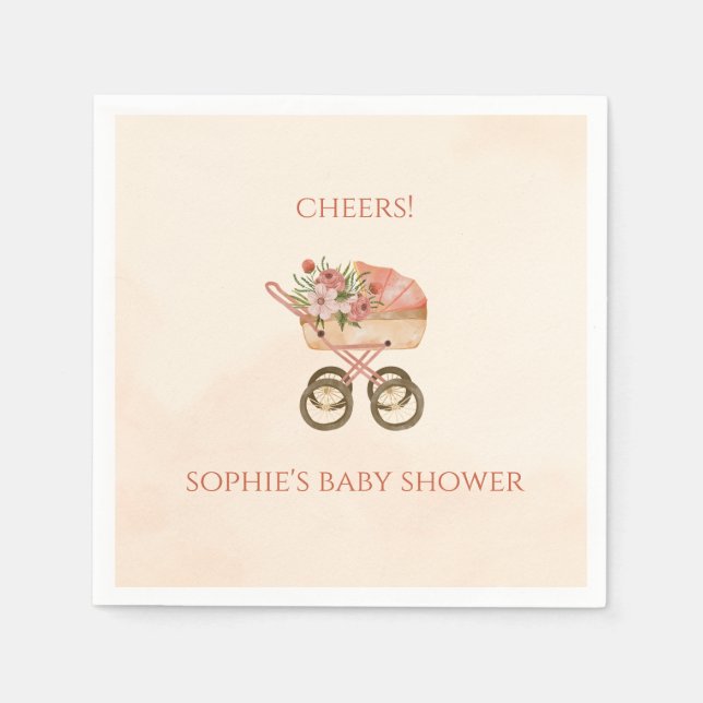 Whimsical Baby Carriage Floral Baby Shower Napkins (Front)