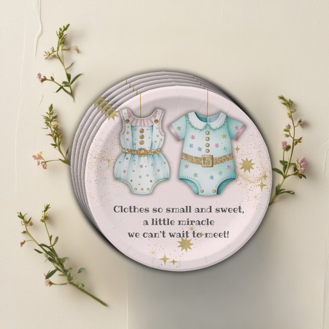 Whimsical Baby Clothes Gender Neutral Baby Shower Paper Plates (Creator Uploaded)