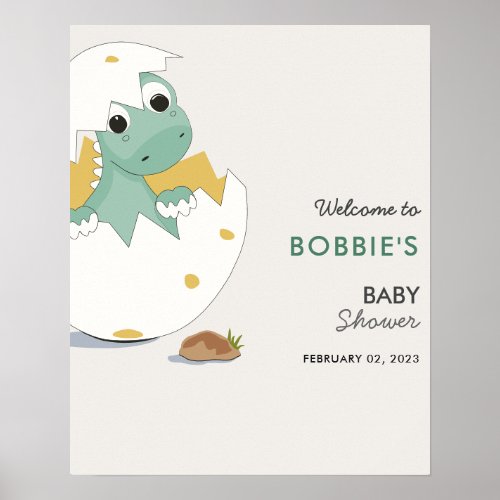 Whimsical Baby Dino Welcome Baby Shower Poster