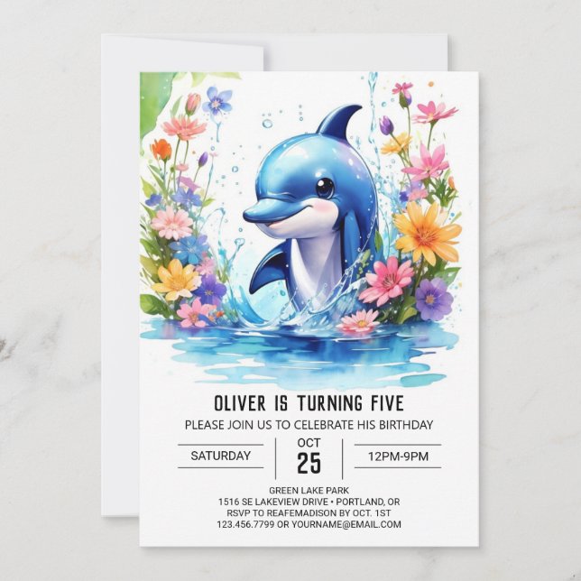 Whimsical Baby Dolphin Party Birthday Invitation (Front)