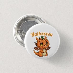 Whimsical Baby Dragon Pumpkin Halloween Button