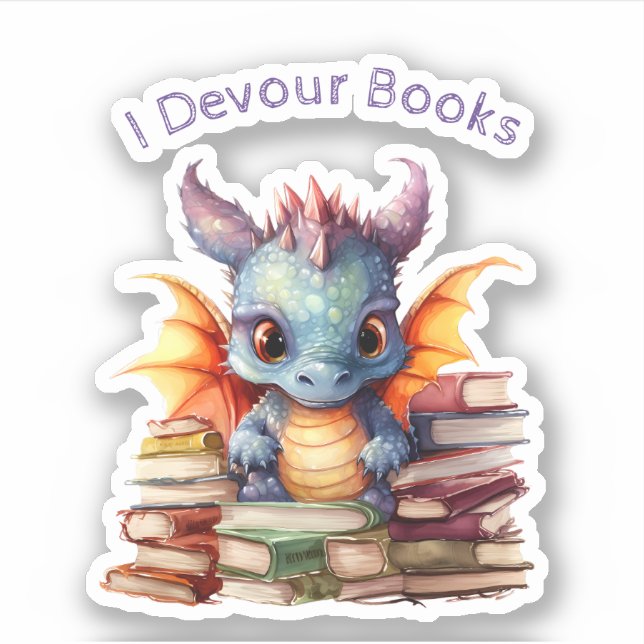  *~* Whimsical Baby Dragon READING devouring AP88 Sticker (Front)
