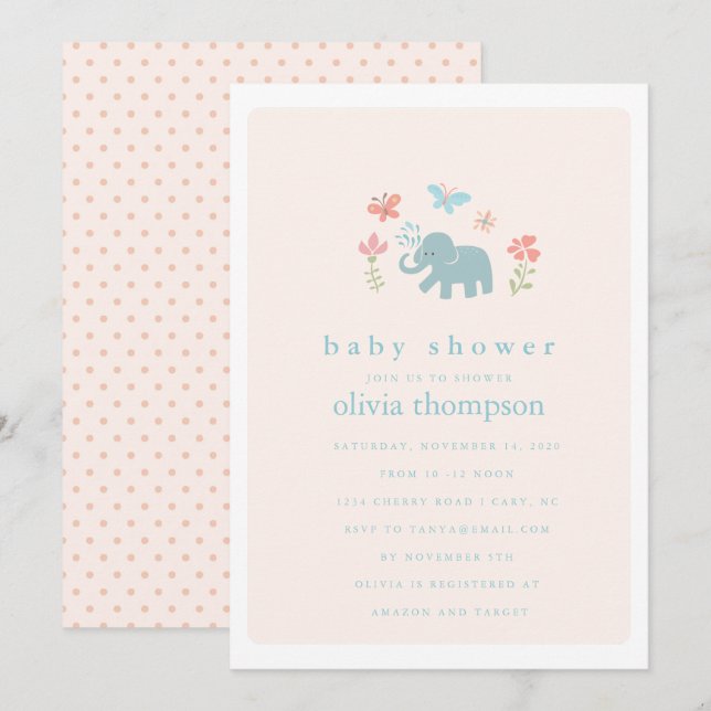 Whimsical Baby Elephant Baby Shower Invitation (Front/Back)
