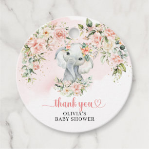 Whimsical baby elephant blush floral Baby Shower  Favor Tags