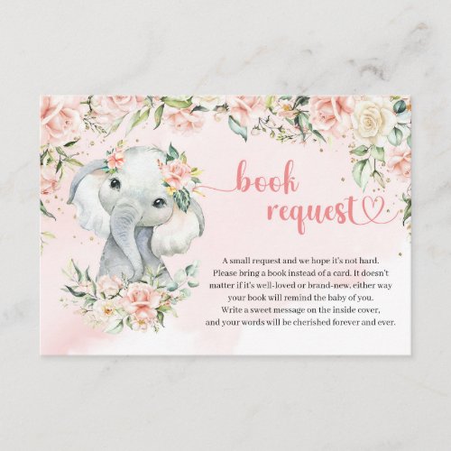 Whimsical baby elephant blush gold Book request Enclosure Card