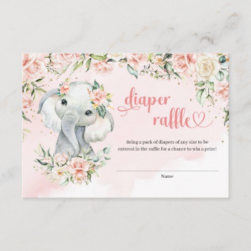Whimsical baby elephant blush gold Diaper Raffle Enclosure Card