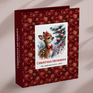 Whimsical baby fawn christmas scene kids memory 3 ring binder