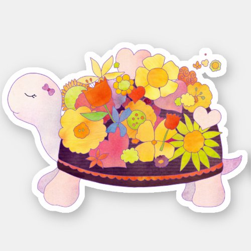 Whimsical Baby Flower Turtle Sticker