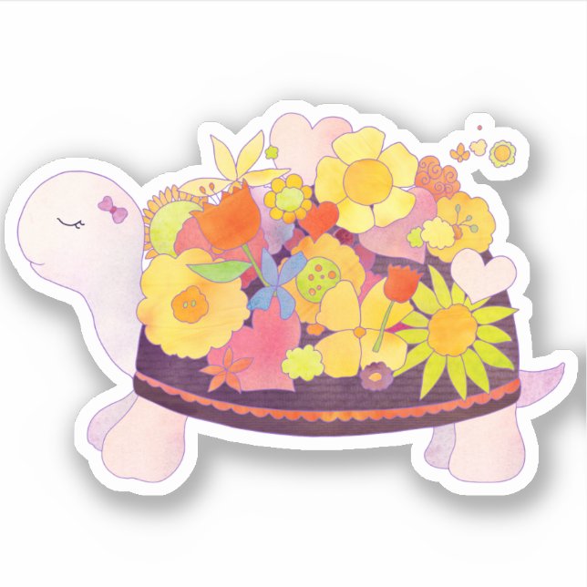 Whimsical Baby Flower Turtle Sticker (Front)