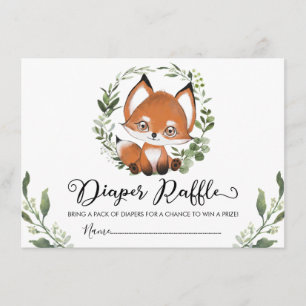 Whimsical Baby Fox Greenery Wreath Diaper Raffle Enclosure Card