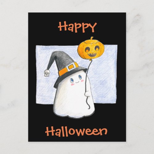 Whimsical Baby Ghost  Happy Halloween Postcard