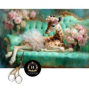 Whimsical Baby Giraffe Tutu Mint Couch Decoupage Tissue Paper