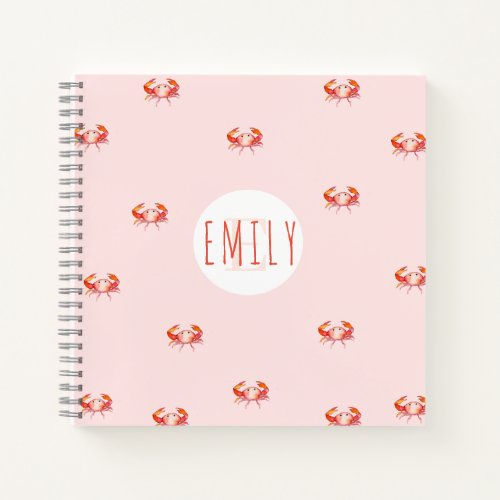 Whimsical baby girl watercolour crab monogram  notebook