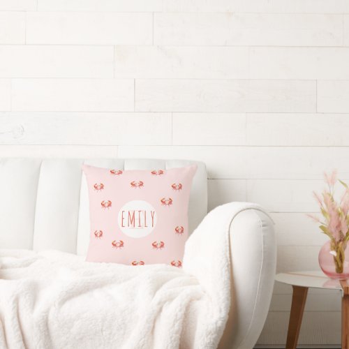 Whimsical baby girl watercolour crab monogram  throw pillow