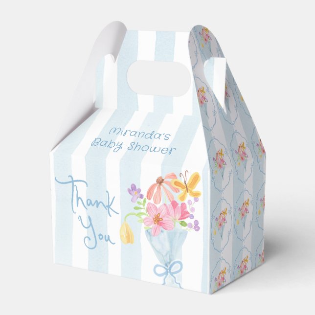 Whimsical Baby In Bloom Blue Bouquet Favor Boxes (Front Side)