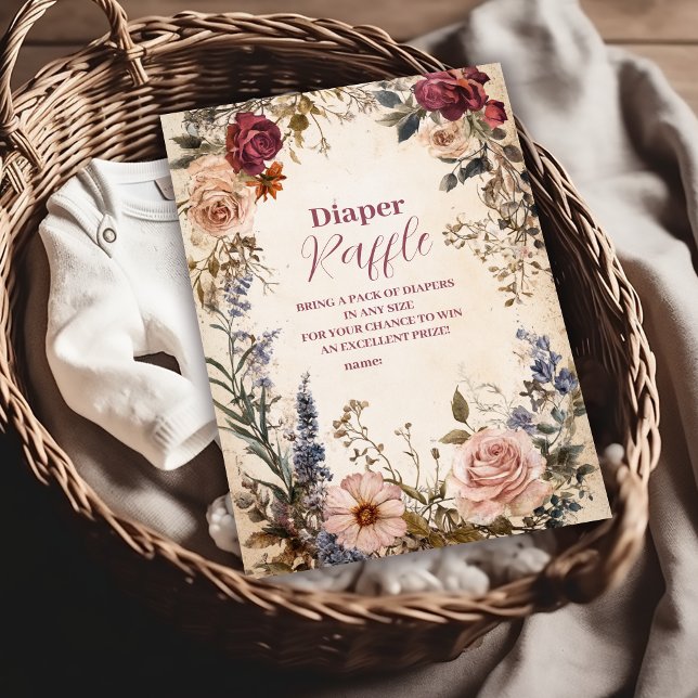 Whimsical Baby in Bloom Wildflower Diapper Raffle Enclosure Card (Creator Uploaded)