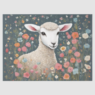 Whimsical Baby Lamb in the Flower Garden Tissue Paper