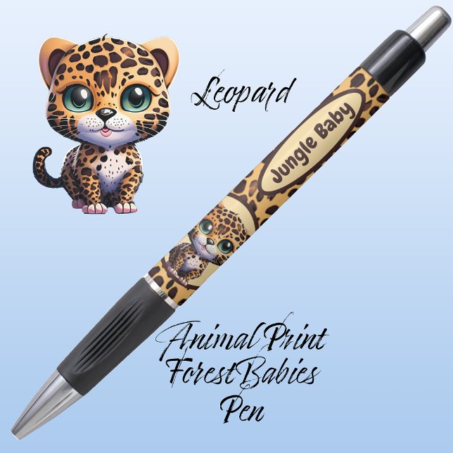 Whimsical Baby Leopard Safari Jungle Animal Print Pen ("Jungle Baby" Leopard Kitty Cat Customizable ForestBabies Feline Kitten Animal Print Pen 🐆)