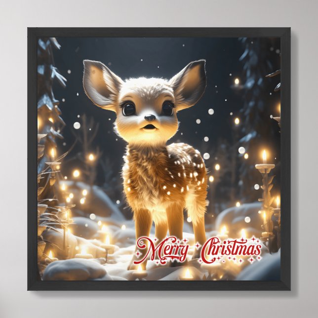 Whimsical baby reindeer in Christmas night Framed Art (Framed Front)
