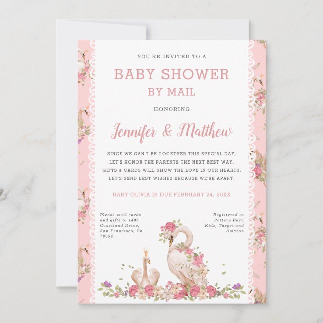 Whimsical Baby Shower By Mail Fairy Tale Swans  Invitation (Front)