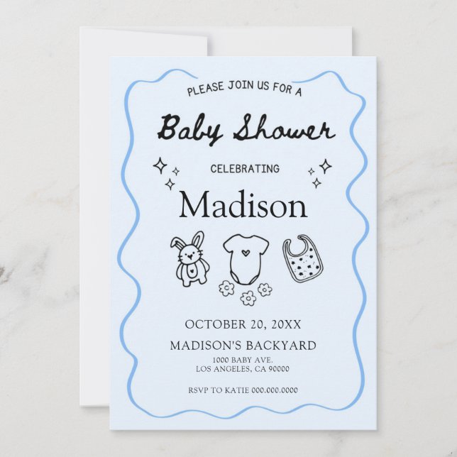 Whimsical Baby Shower Invitation – Hand-Drawn Icon (Front)