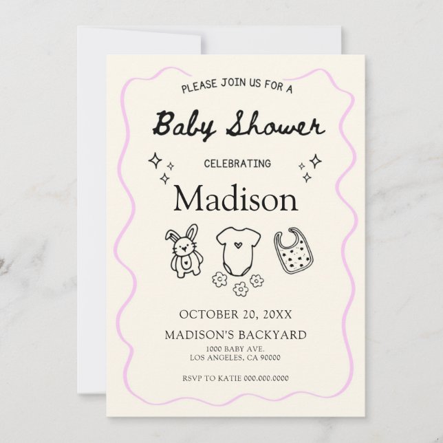 Whimsical Baby Shower Invitation – Hand-Drawn Icon (Front)