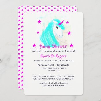 Whimsical Baby Shower Mythical Unicorn Cute Modern Invitation by Flissitations at Zazzle