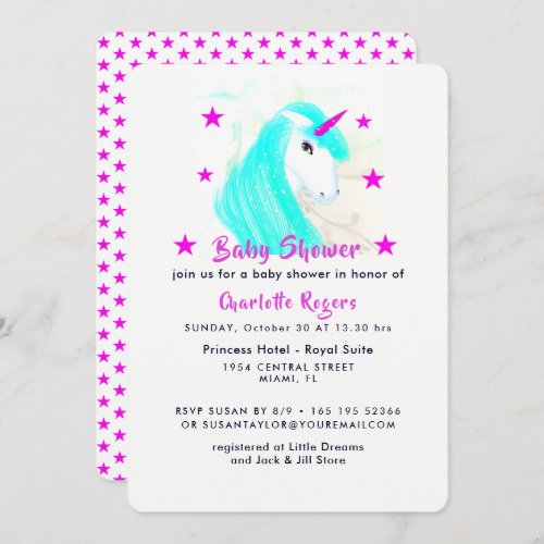 Whimsical Baby Shower Mythical Unicorn Cute Modern Invitation