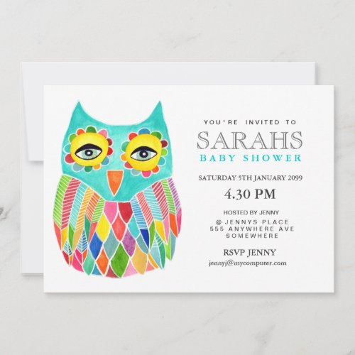 Whimsical Baby Shower Rainbow Owl Invite