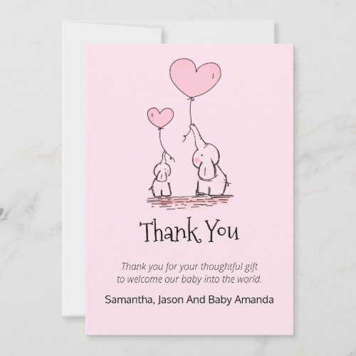 Whimsical Baby Shower Thank You  Elephants Pink