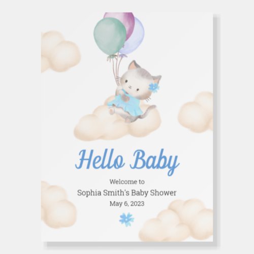 Whimsical Baby Shower Welcome Sign Kitten Foam Board
