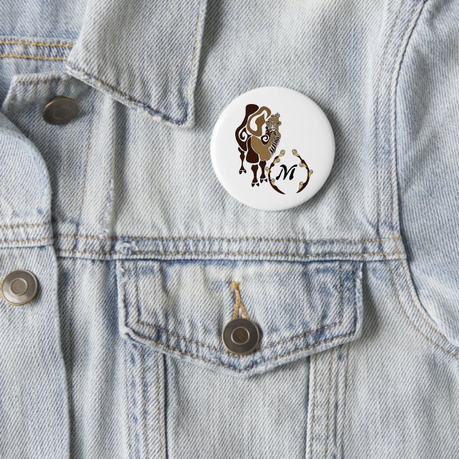 Whimsical Bactrian Camel Monogram Button (In Situ)