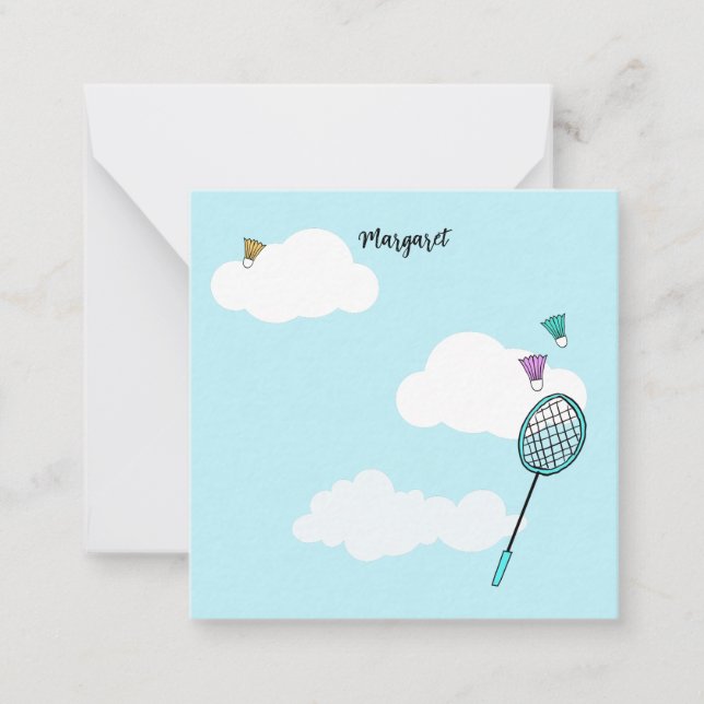 Whimsical Badminton Racquets Birdies Personalized Note Card (Front)