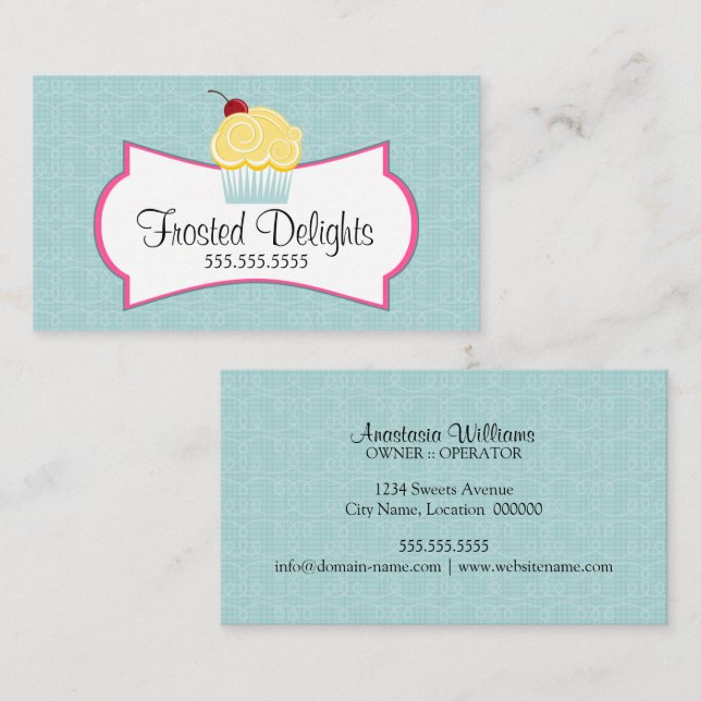 Whimsical Bakery Blue Business Card (Front/Back)